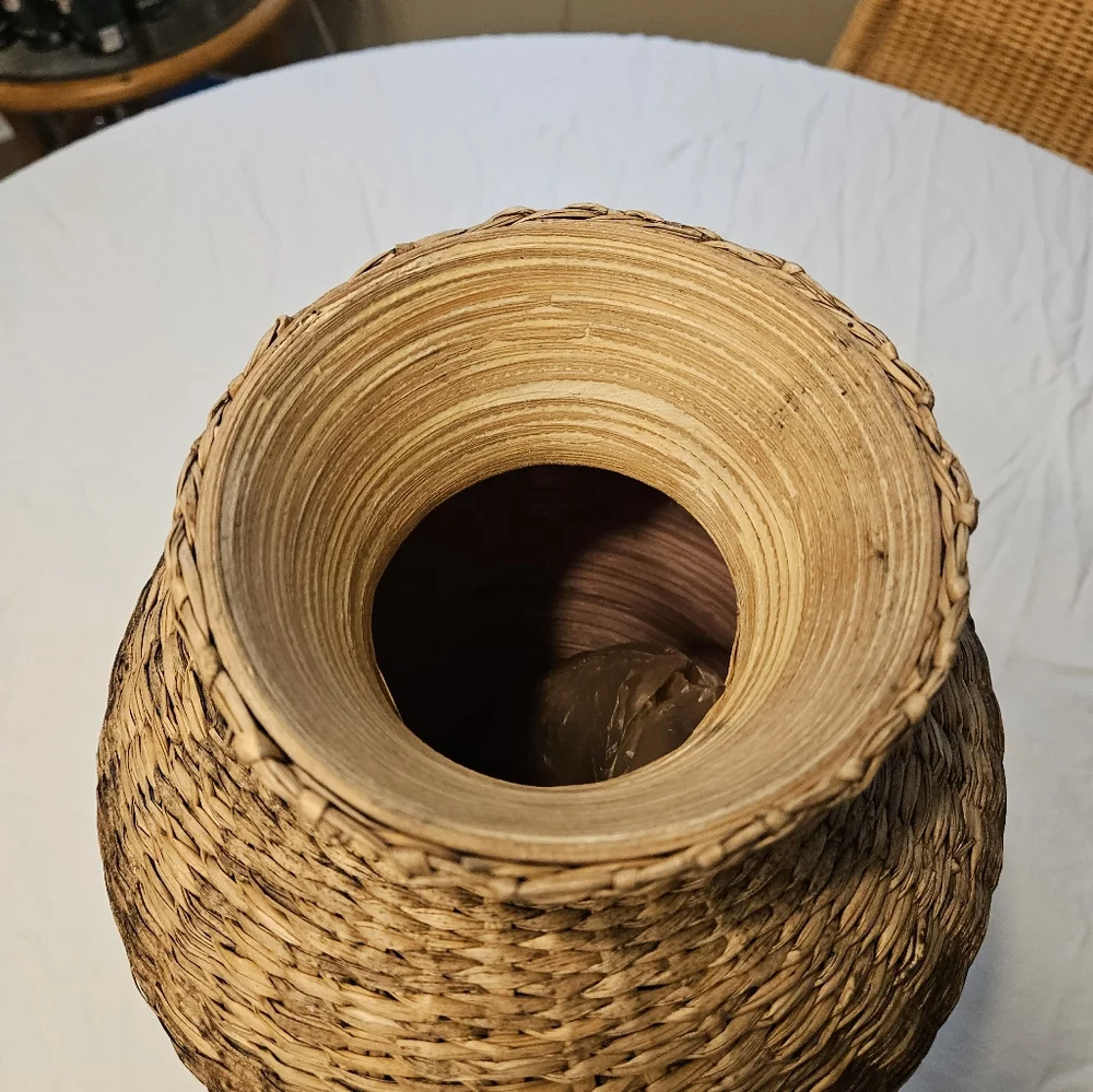 Large Handwoven  Wicker Vase Boho Decor Brown & Tan